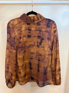 Halston Heritage Rust and Black Tie-Dye Mock Neck Blouse